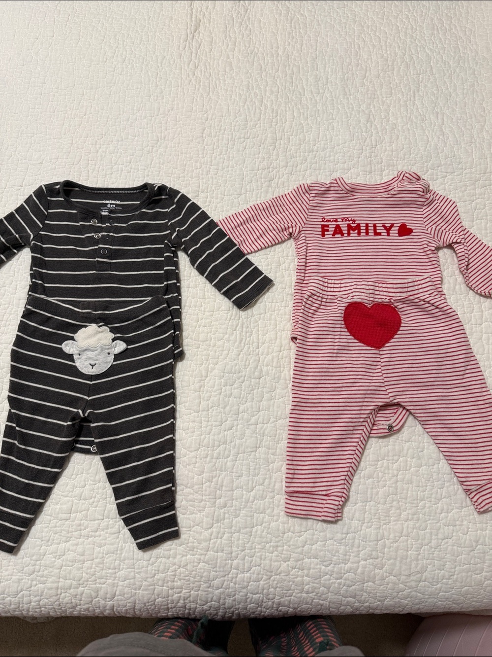 Carter's Striped Heart & Lamb Set in Red and Black - 6m